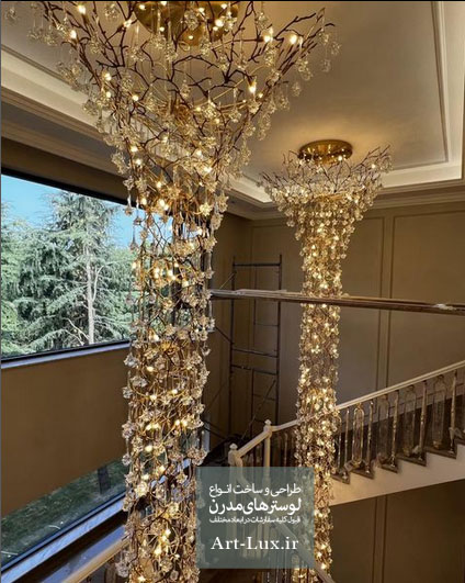 لوستر بلند دوبلکس به شکل قطره یخ زده