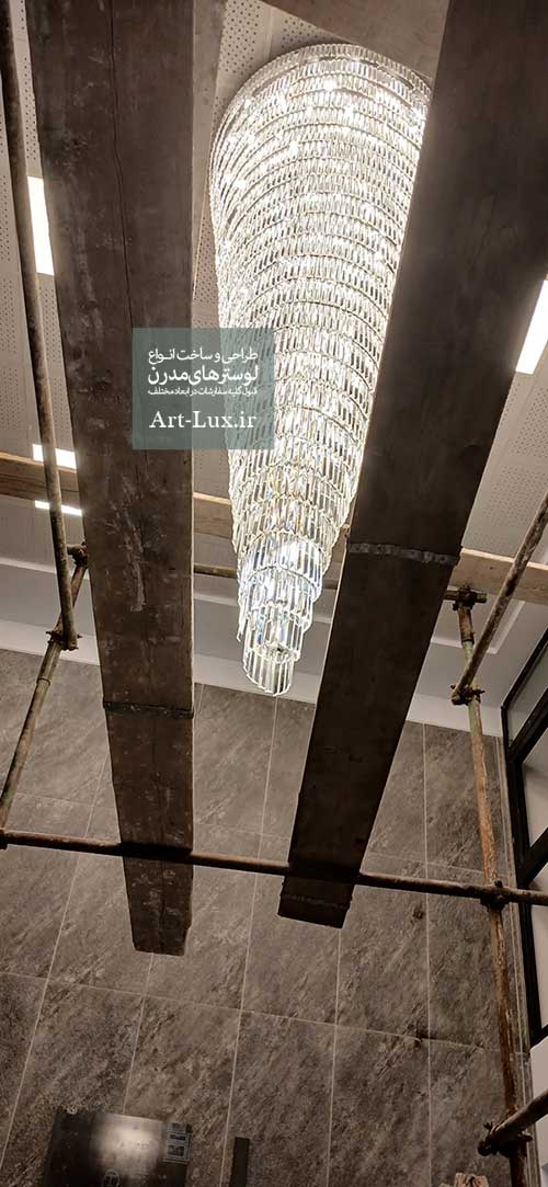 لوستر مارپیچ کریستالی بلند برای مغازه
