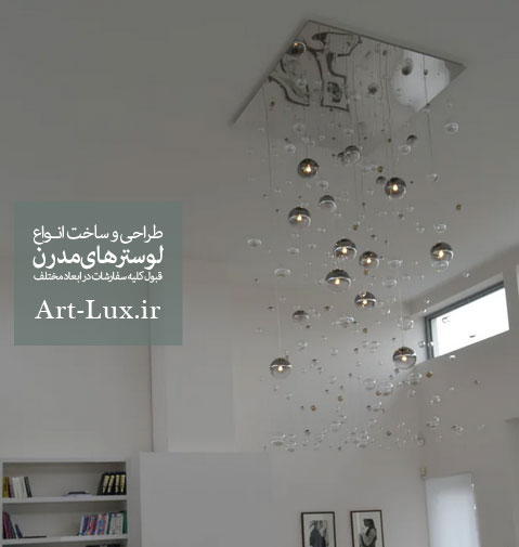 لوستر آویز شیشه‌ای مدرن با رنگ طلایی و آبی برای دکوراسیون خاص
