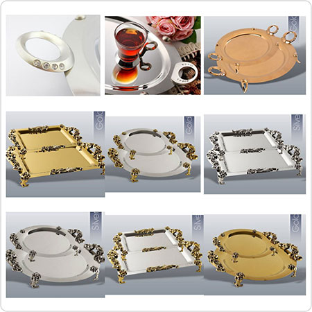 سینی پذیرایی استیل طلایی
