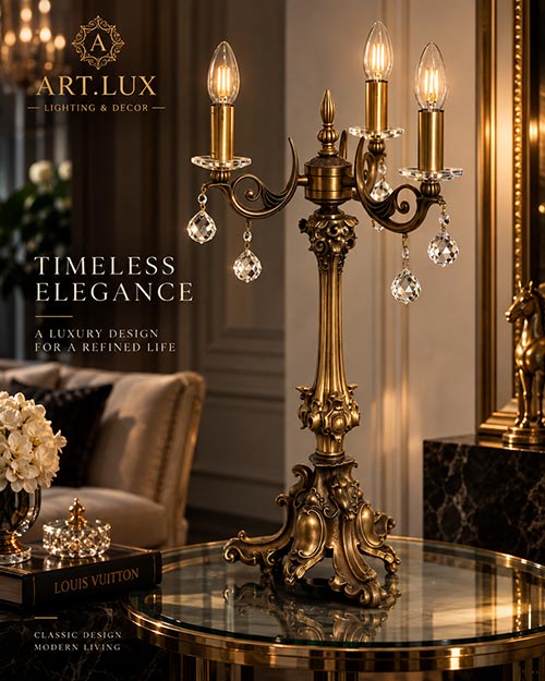 قیمت آباژور رومیزی لوکس مشکی طلایی ART LUX