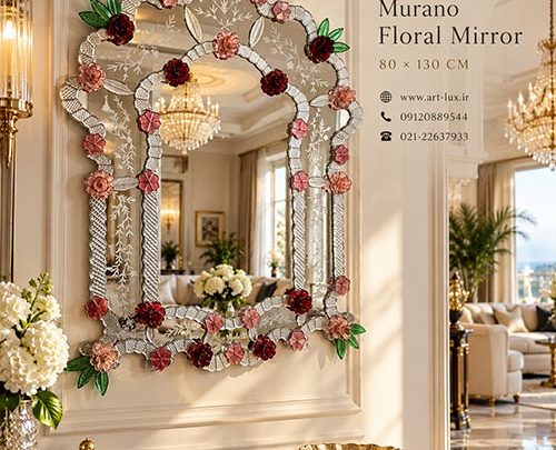 Luxury Rosella Murano wall mirror above a neoclassical console
